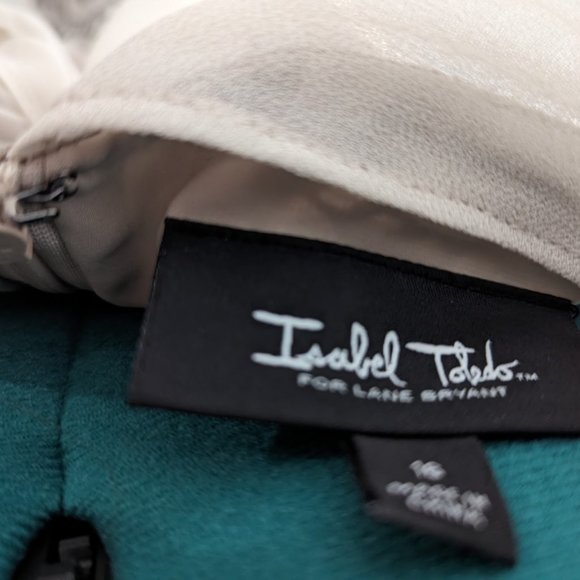 Isabel Toledo Cocktail Dress Cocktail Sheath Dress Sz 16 Linen blend Tan Circles - Picture 2 of 6